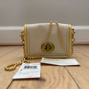 Coach Legacy Lining Leather Mimi w/ Turn Lock, Mini Micro Bag Gold Beaded Strap